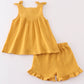 Premium Yellow Muslin Bow Shorts Set