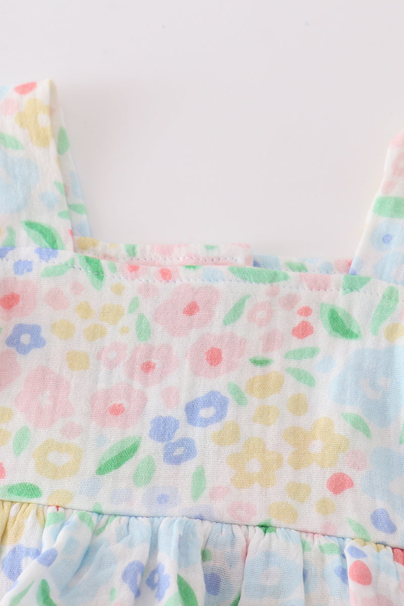 Premium Blue Muslin Floral Ruffle Set