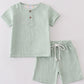 Premium Sage Muslin Stripe Boy Shorts Set