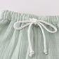 Premium Sage Muslin Stripe Boy Shorts Set