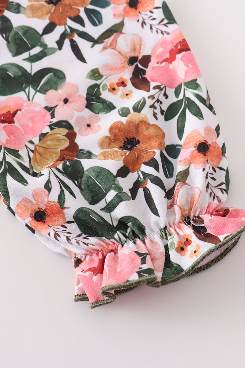 Premium Green Floral Print Swiss Dot Dress