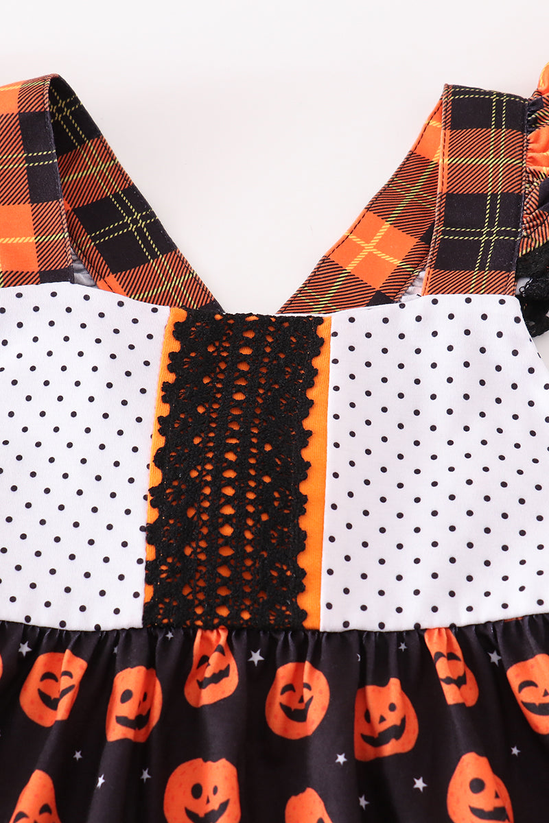 Premium Orange Halloween Pumpkin Ruffle Dress