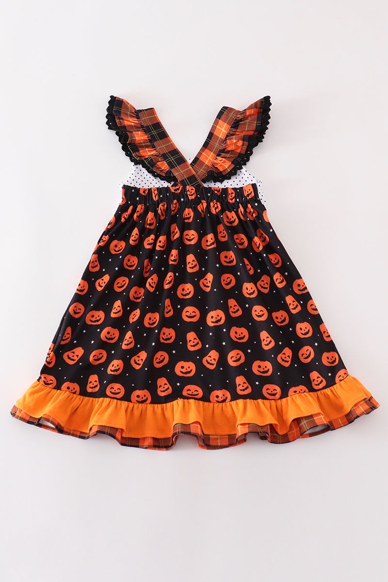Premium Orange Halloween Pumpkin Ruffle Dress