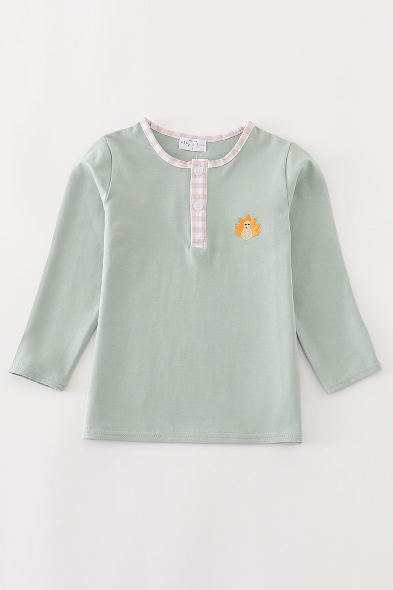 Premium Green Turkey Embroidery Boy Top