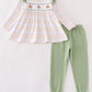 Premium Green Turkey Embroidery Plaid Girl Set