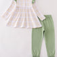 Premium Green Turkey Embroidery Plaid Girl Set