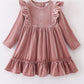 Premium Sand Velvet Ruffle Dress