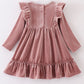 Premium Sand Velvet Ruffle Dress