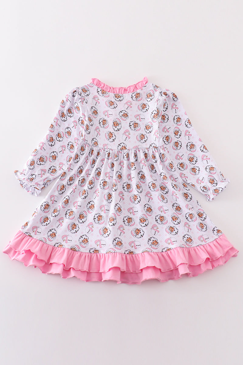 Premium Pink Christmas Santa Claus Print Girl Pajama Gown