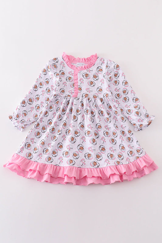Premium Pink Christmas Santa Claus Print Girl Pajama Gown