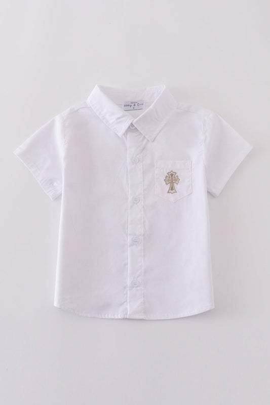 Premium Cross Embroidery Button Down Shirt