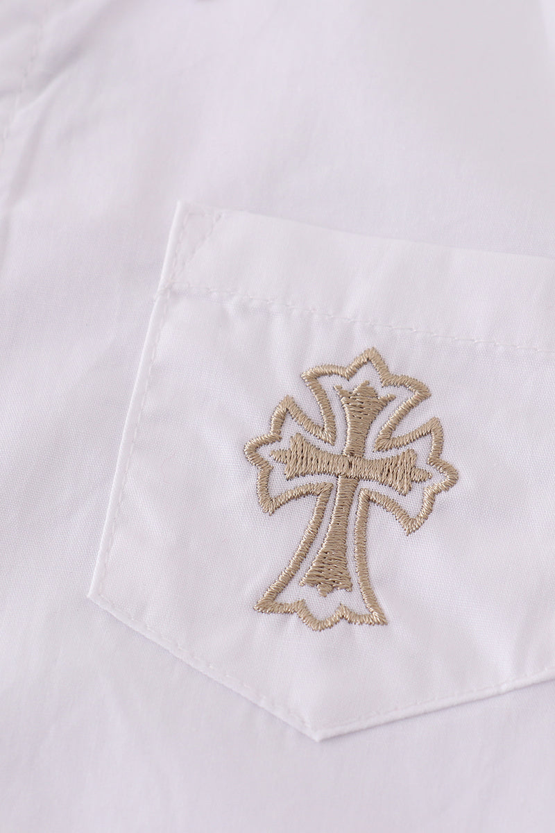 Premium Cross Embroidery Button Down Shirt