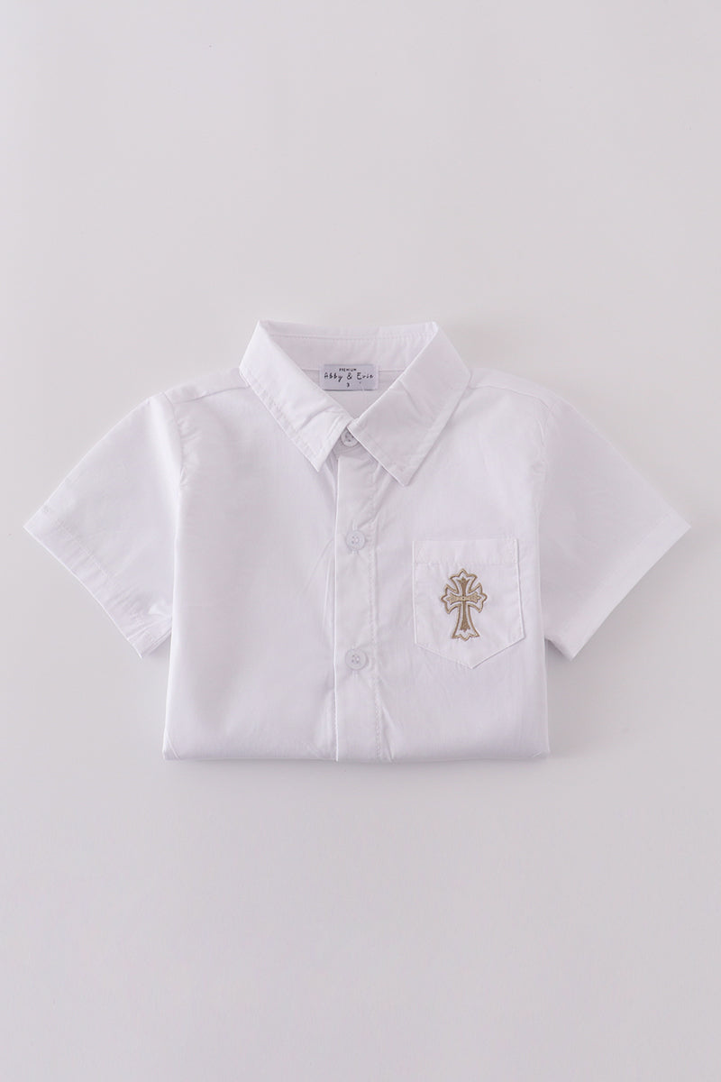 Premium Cross Embroidery Button Down Shirt