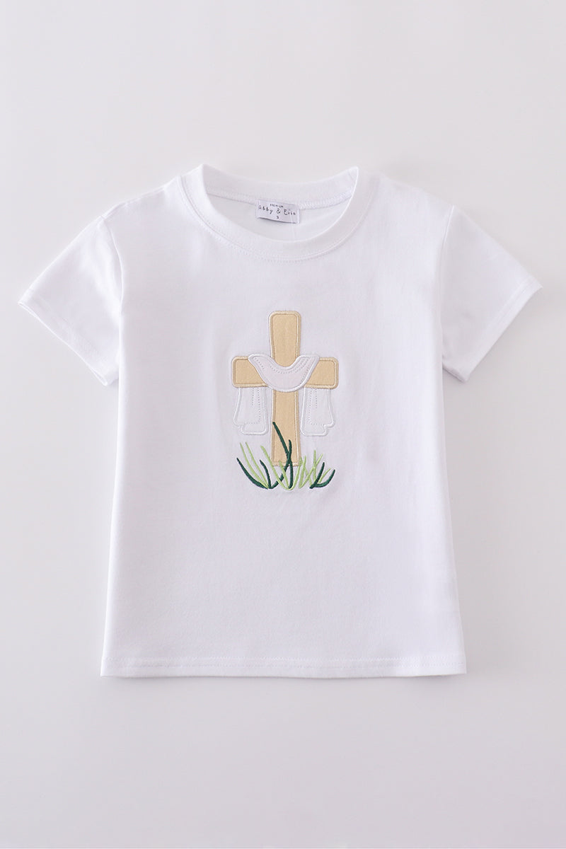 Premium White Cross Embroidery Top