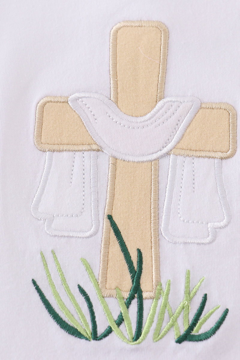 Premium White Cross Embroidery Top