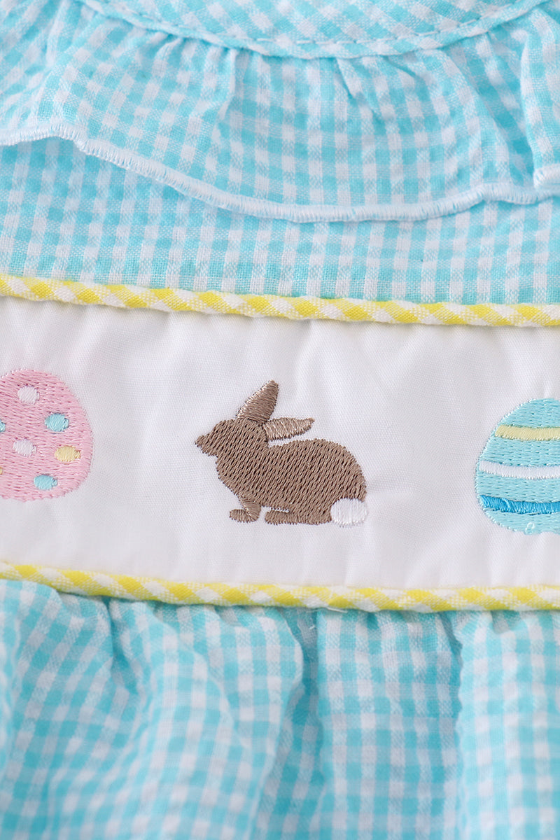 Premium Mint Bunny Egg Embroidery Gingham Bubble
