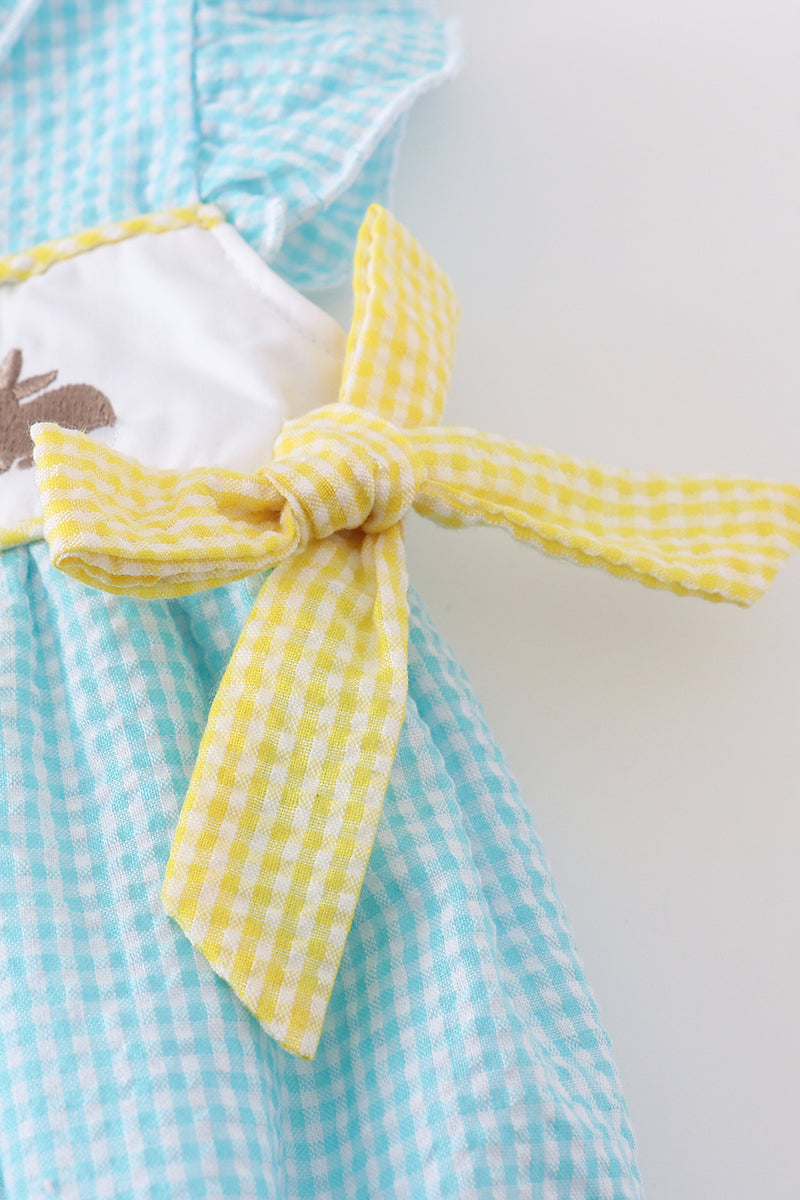 Premium Mint Bunny Egg Embroidery Gingham Bubble