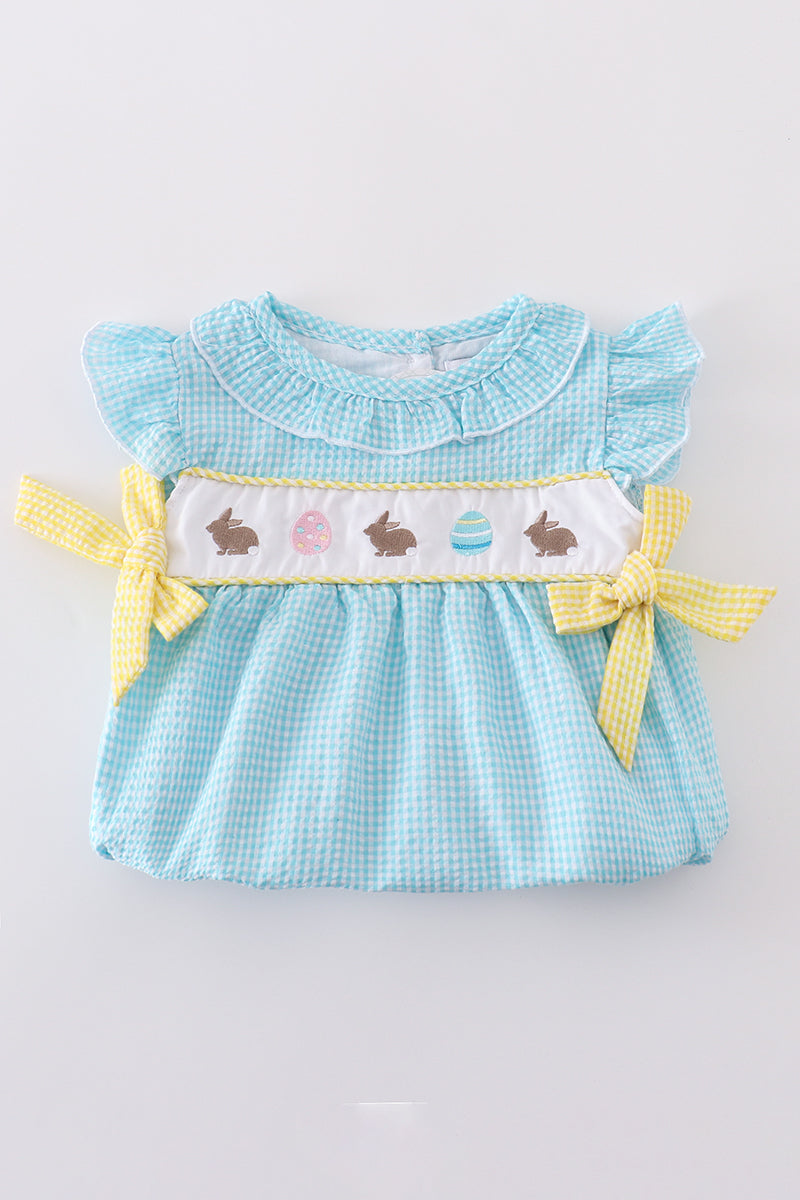 Premium Mint Bunny Egg Embroidery Gingham Bubble