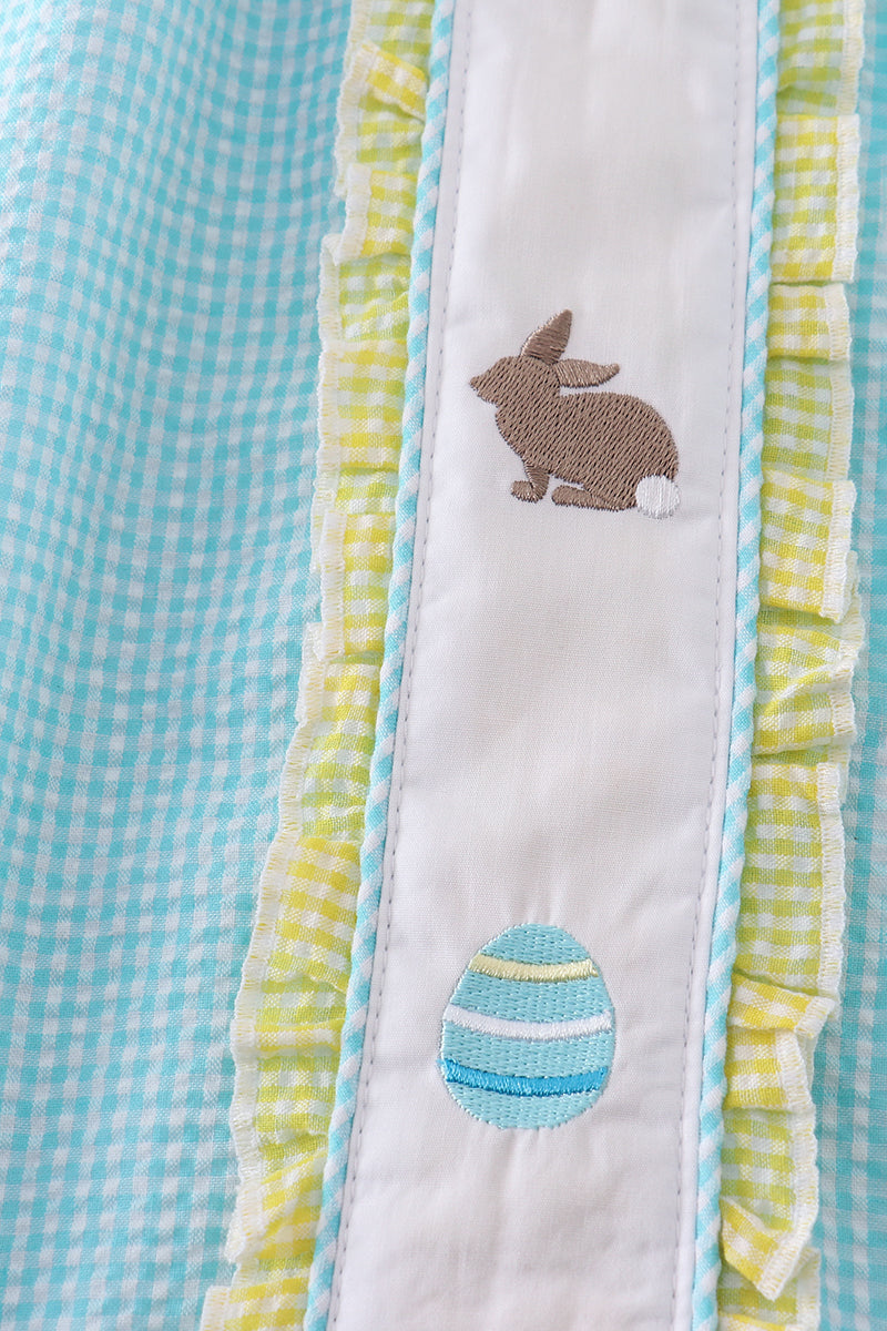 Premium Mint Bunny Egg Embroidery Gingham Dress