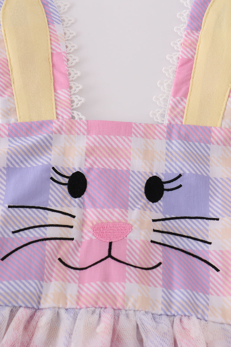 Premium Pink Bunny Bow Plaid Dress