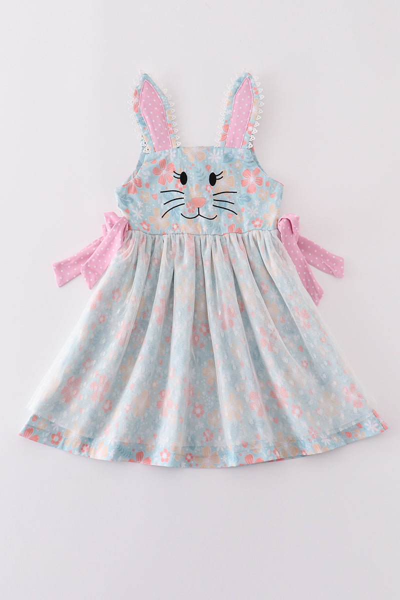 Premium Green Bunny Bow Floral Dress