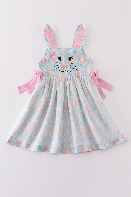 Premium Green Bunny Bow Floral Dress