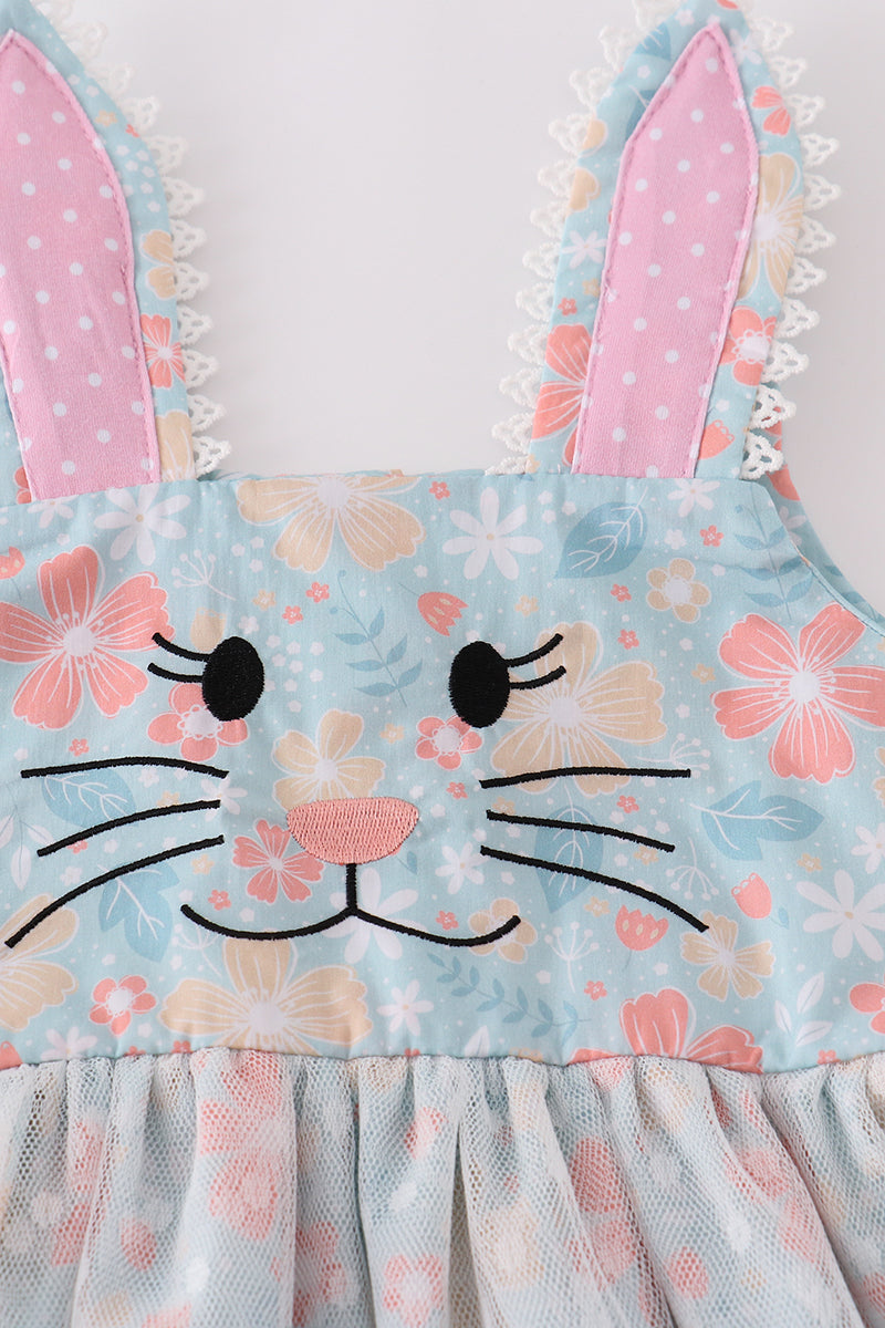 Premium Green Bunny Bow Floral Dress