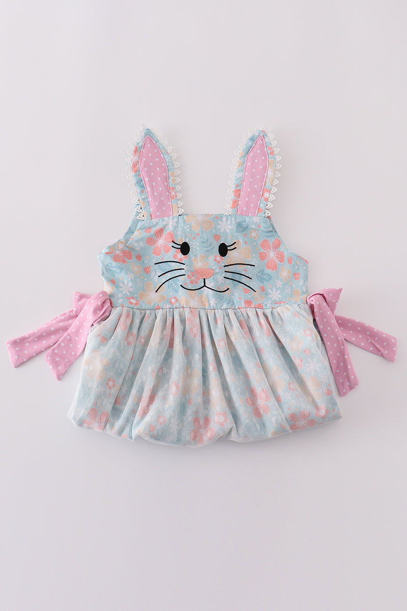 Premium Green Bunny Bow Floral Dress