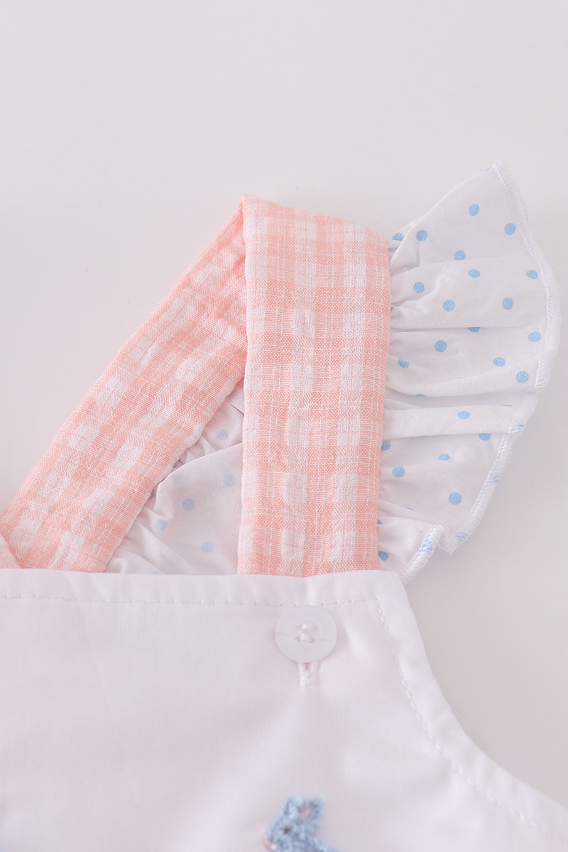 Premium Pink Bunny Embroidery Gingham Dress