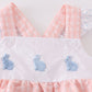 Premium Pink Bunny Embroidery Gingham Bubble