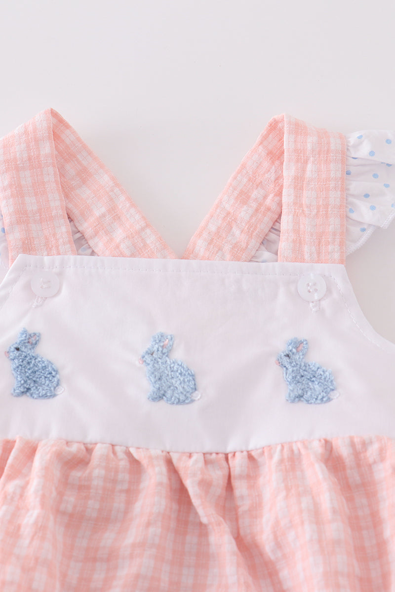 Premium Pink Bunny Embroidery Gingham Bubble