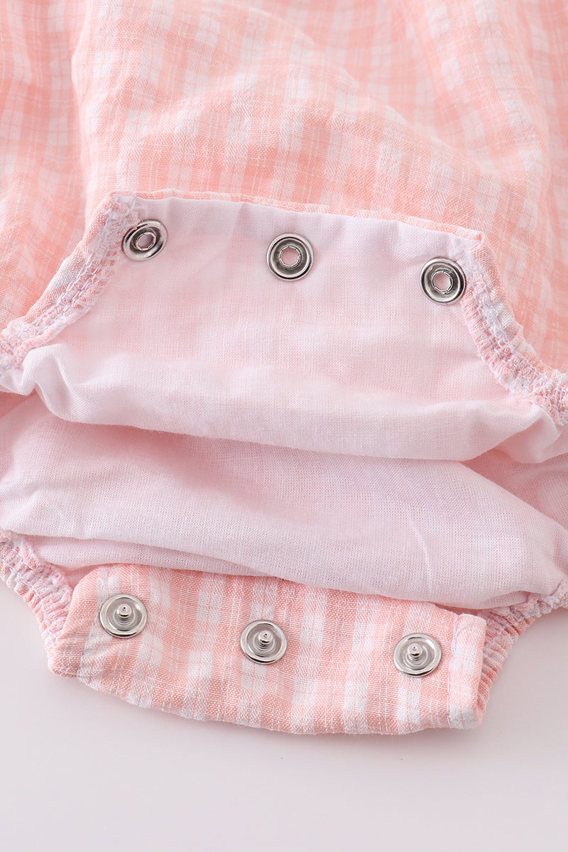 Premium Pink Bunny Embroidery Gingham Bubble