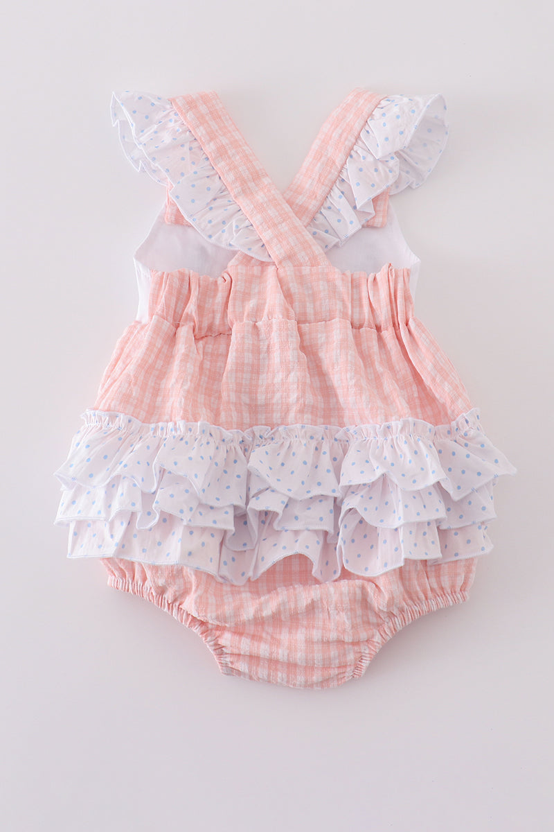 Premium Pink Bunny Embroidery Gingham Bubble