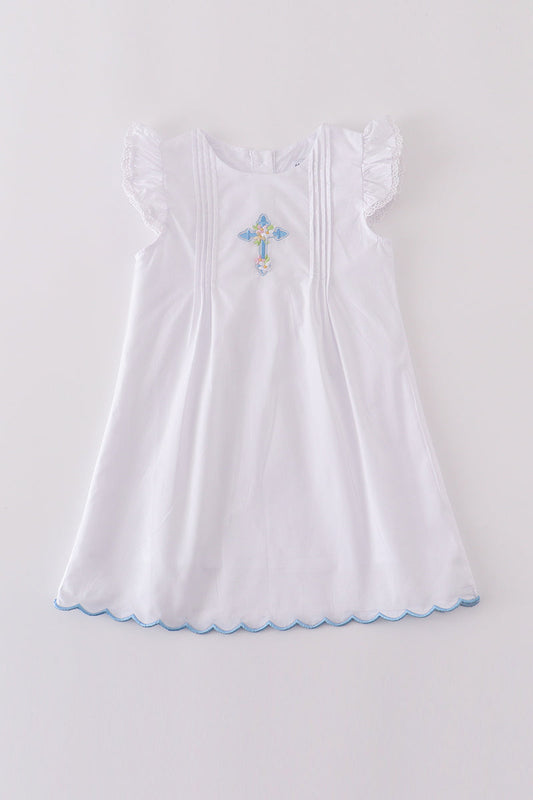 Premium Cross Embroidery Flutter Dress