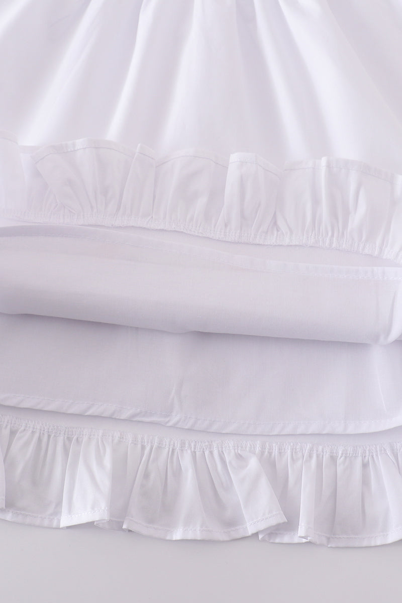 Premium White Floral Embroidery Ruffle Dress