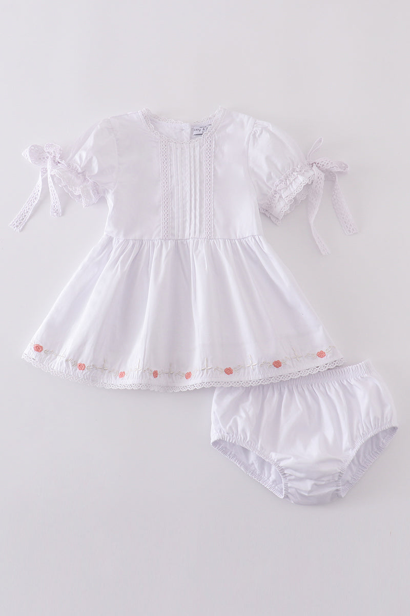Premium White Floral Embroidery Bloomer Set