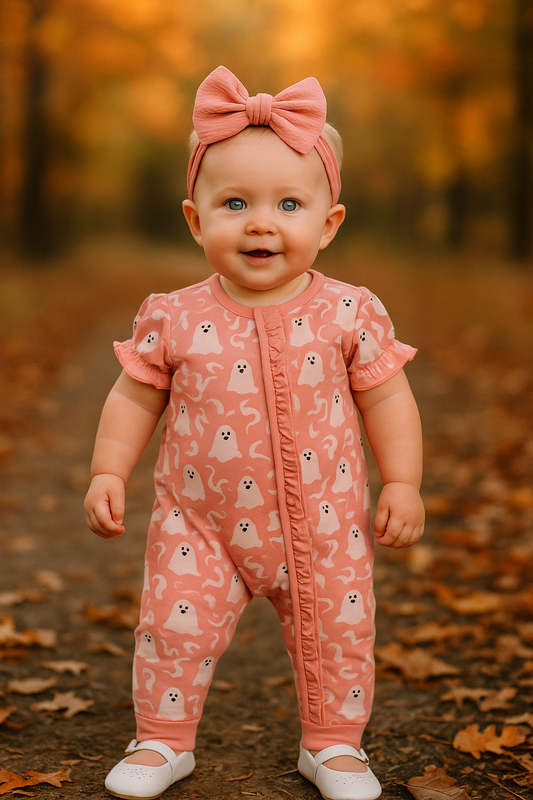 Halloween Ghost Print Ruffle Romper