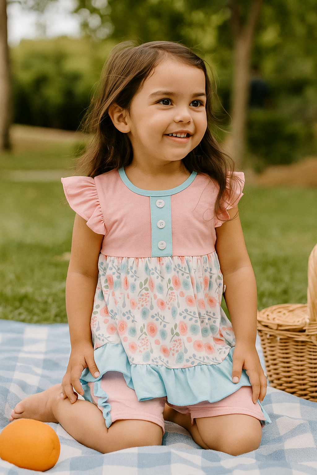 Pink Floral Print Ruffle Set