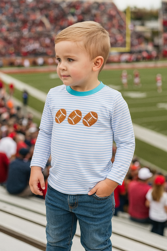 Blue Football French Knot Stripe Top