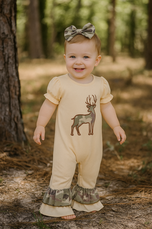 Camouflage Deer Applique Ruffle Romper