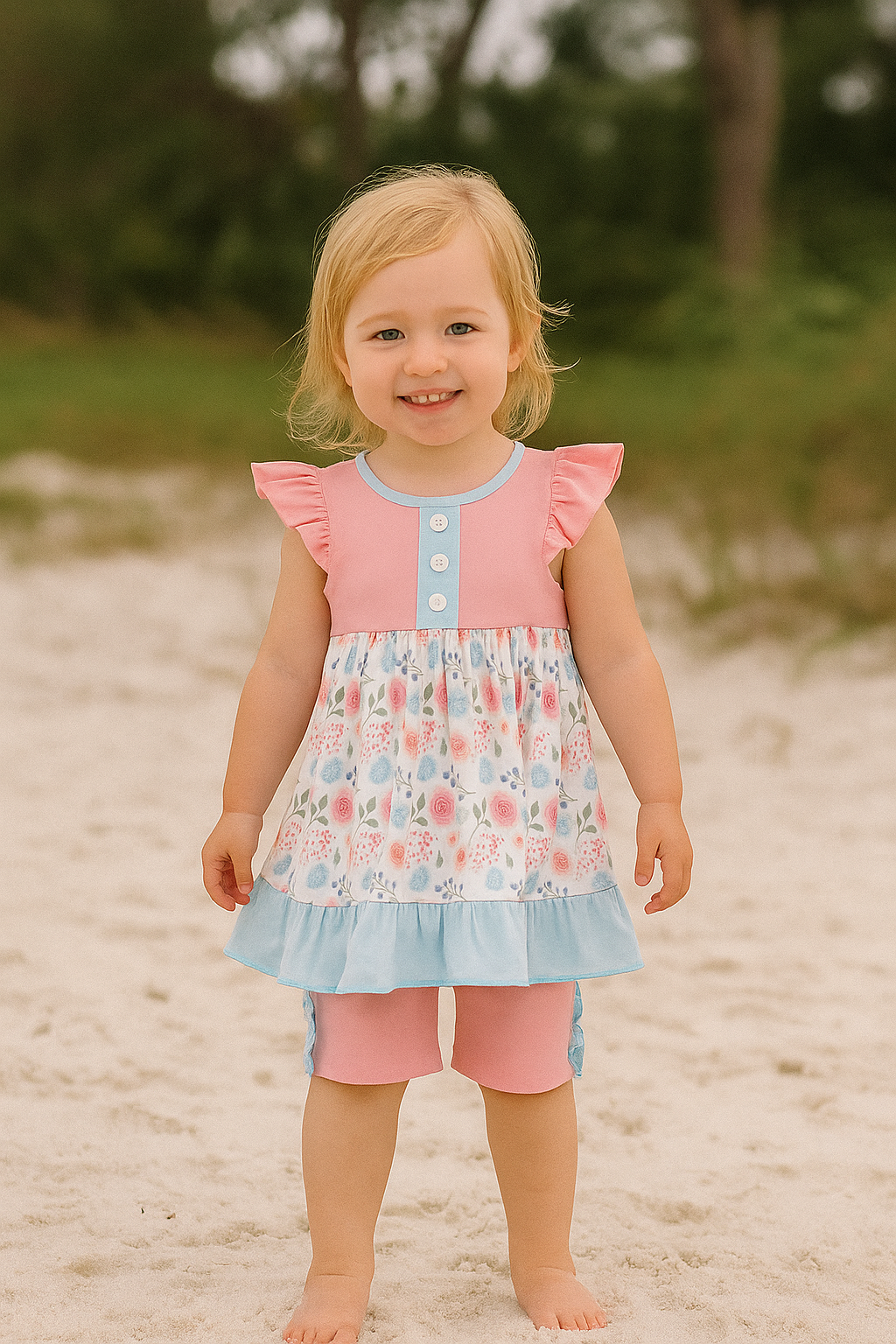 Pink Floral Print Ruffle Set