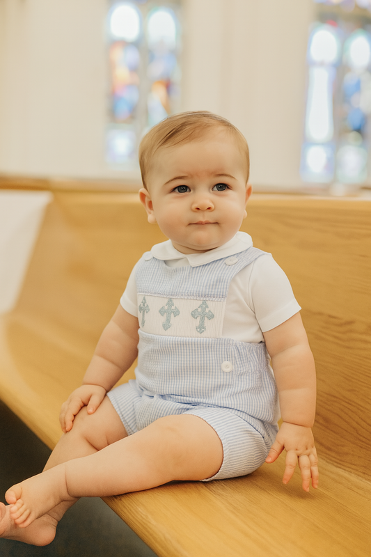 Blue Cross Embroider Smocked Set