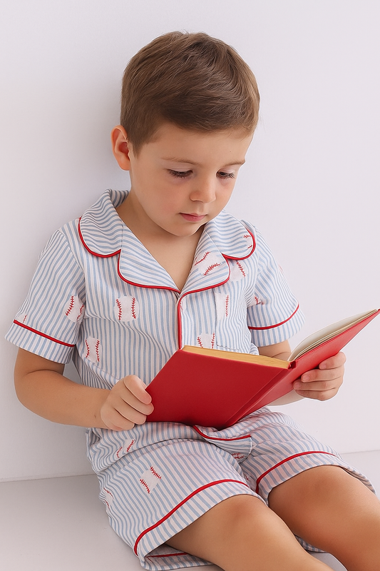 Blue Stripe Baseball Pajamas Set