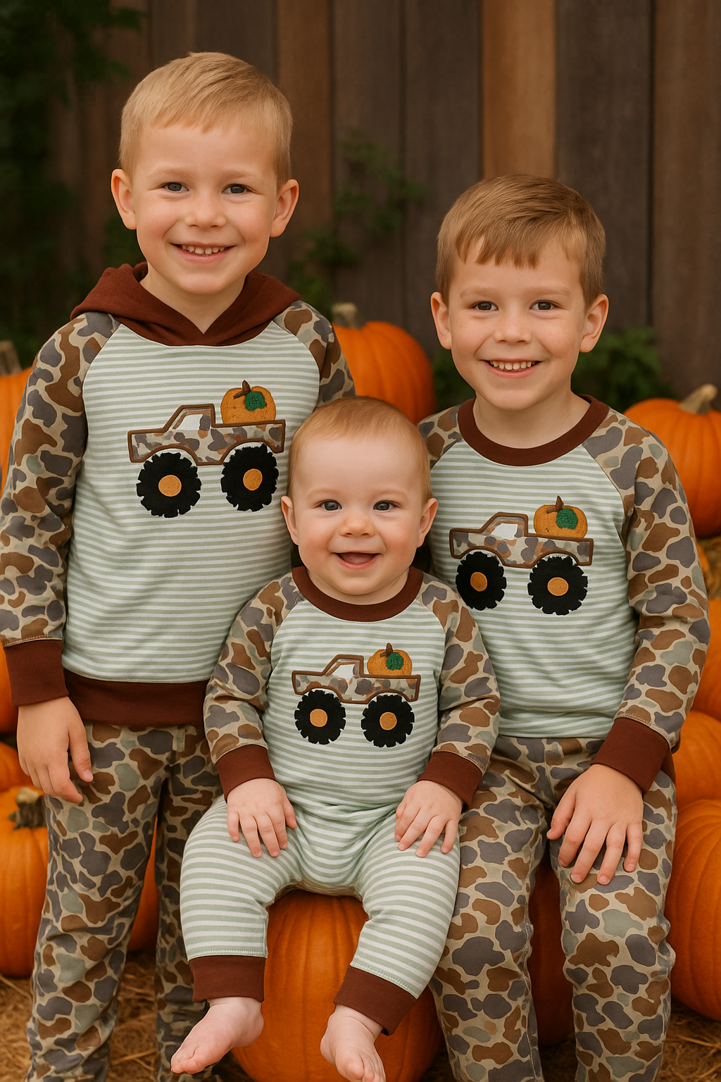 Camouflage Truck Pumpkin Applique Stripe Hoodie Set