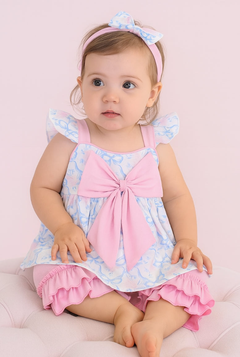 Blue Bow Tie Print Girl Set