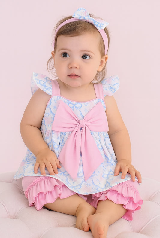 Blue Bow Tie Print Girl Set