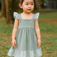 Sage Stripe Flutter Trim Ruffle Dress