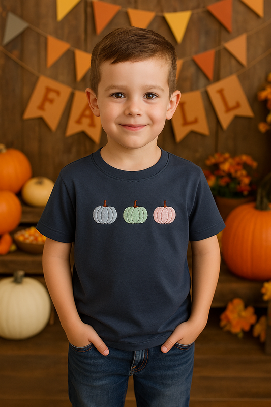 Navy Pumpkin Embroidery Top