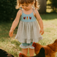 Blue Farm Chicken Embroidery Short Set