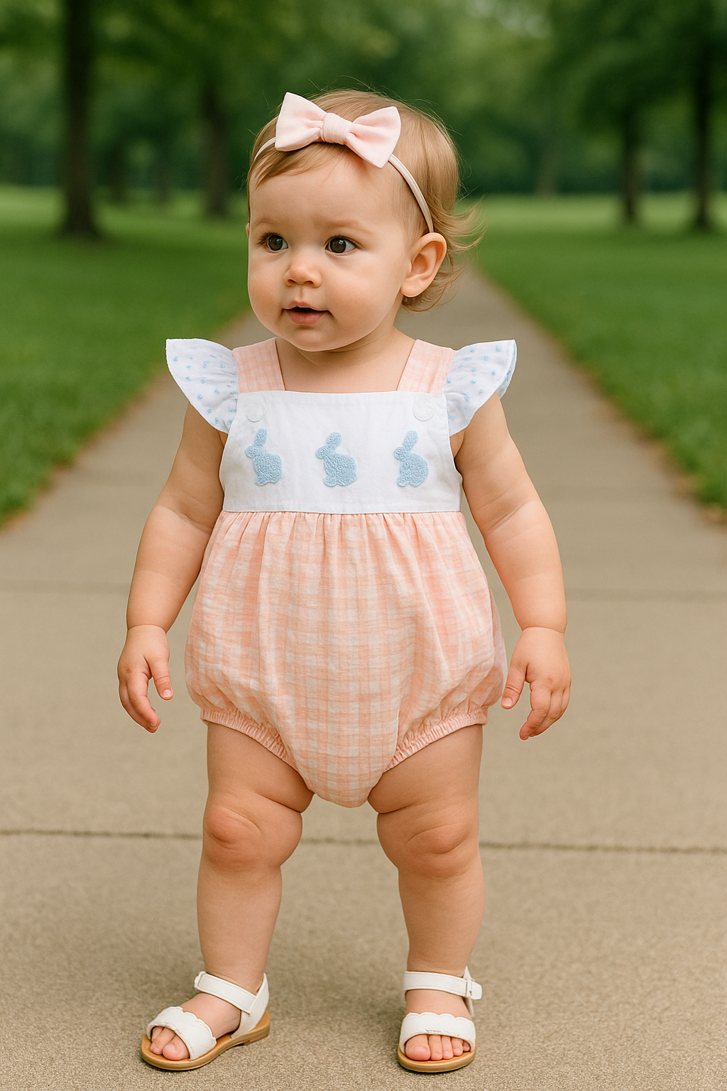 Premium Pink Bunny Embroidery Gingham Bubble